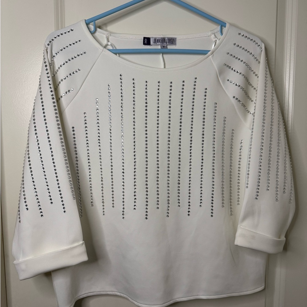 Jennifer Lopez White Top with Silver Accents